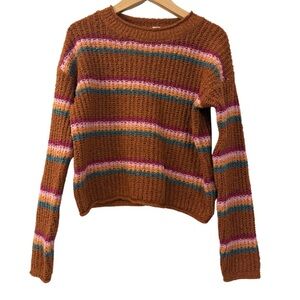 Cat & Jack Striped Knit Sweater, Girls Size L 10/12 Rust Multicolor Retro Cozy